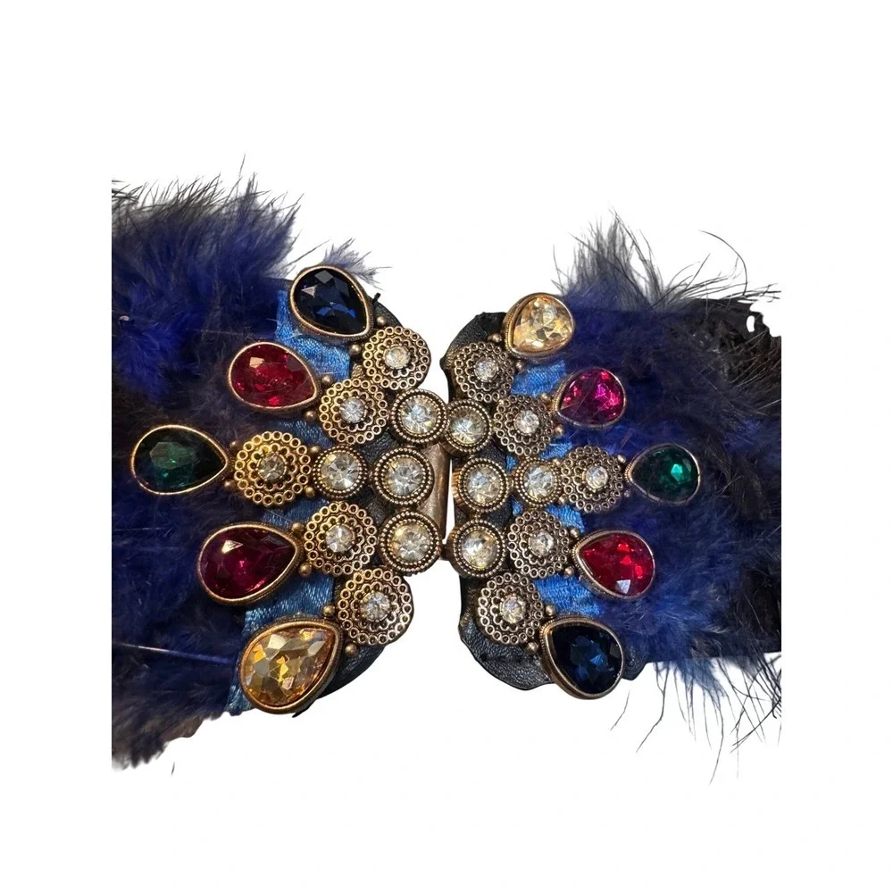 Womens Wide Elastic Cinch Belt Multi‎ Color Rhinestone Butterfly Feather Buckle